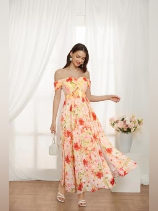 Grace Karin Dresses & Skirts - Grace Karin floral off shoulder maxi dress size L NWT